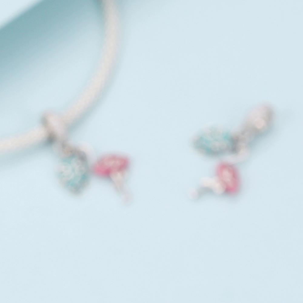 BAMOER 925 Sterling Silver Pendant Summer Pink Enamel Flamingo Pendant Charms for Snake Bracelet