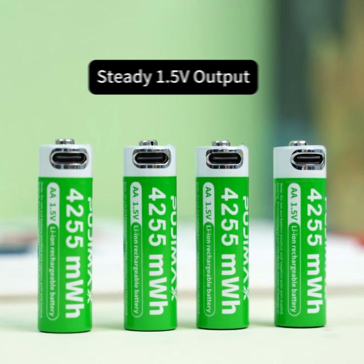 PUJIMAX AA Rechargeable Batteries 1.5V 4255mWh Li-ion Type-C 2pcs