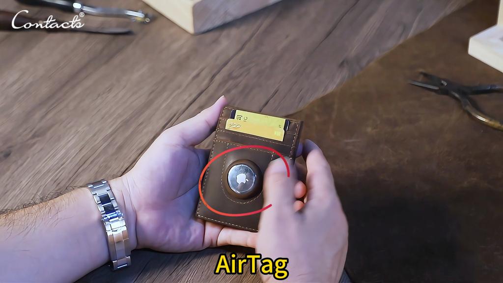 CONTACT'S Genuine Leather Card Holder for Men Aluminum Alloy Wallets with Airtag Slot RFID Blocking Anti-theft Card Wallet Magic Wallet