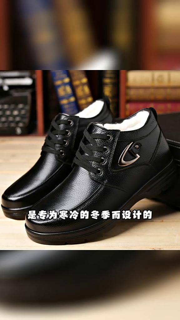 Men's Leather Warm Winter Shoes and Boots, Lace-up Style Casual Walking Shoes