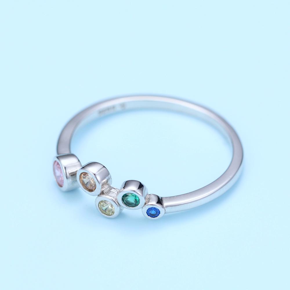 BAMOER 925 Sterling Silver Romance Colorful Bubbles Rings, Women Multicolor Zircon Resizable Rings