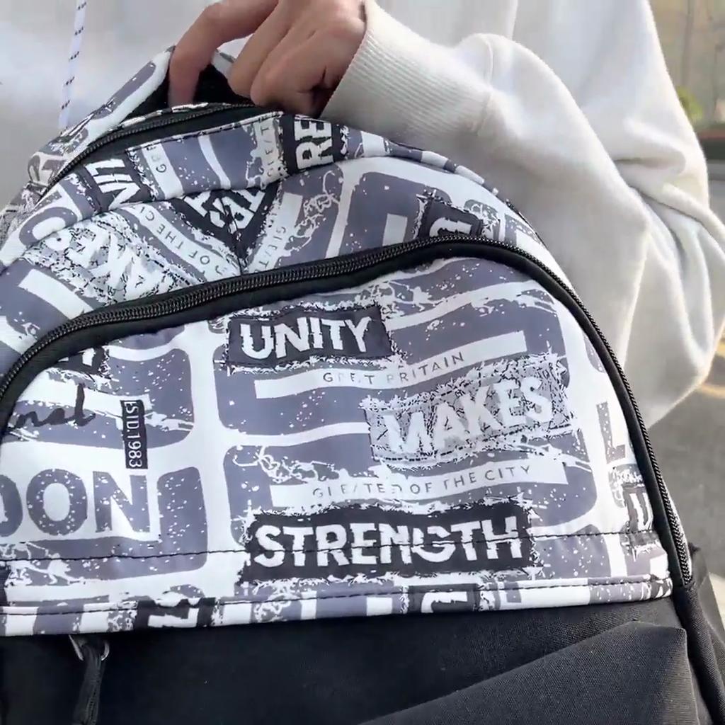 Letter Print Schoolbag Men's Large Capacity Backpack Student Travel Backpack