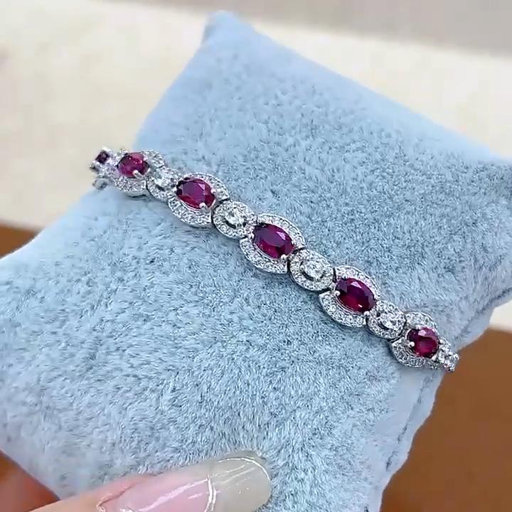 SACEGEMS Новое поступление 925 стерлинговое серебро 4*6 мм Натуральный гранат Драгоценный камень Браслеты для женщин Помолвка Коктейльная вечеринка Изысканные ювелирные изделия
