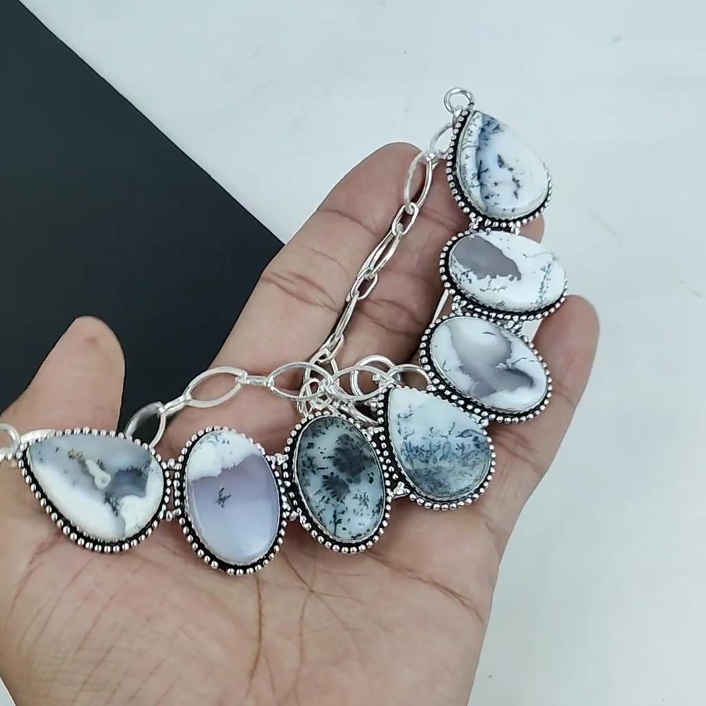 Ожерелье из серебра 925 пробы с опалом и дендритом, серебряное ожерелье с опалом и дендритом для жены, ожерелье унисекс, подарок на День благодарения