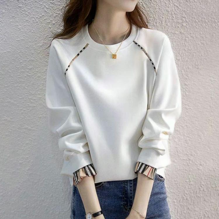 Thin Pure Cotton Sweatshirt Women Spring Autumn Korean Version Hatless Pullover Long Sleeve Round Neck Fake Two Piece Top