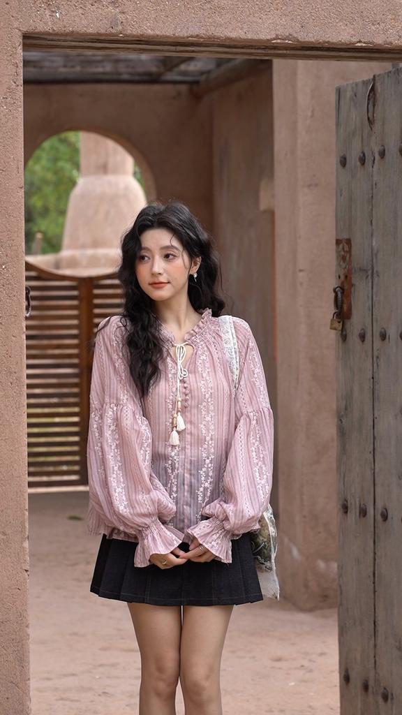 Mishow Модная вышитая блузка с кисточками на бретельках, женская, весна-лето, новая, милая кружевная рубашка с длинными рукавами и буфами MXE11X1704