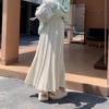 Korean Fashion Autumn Winter Women Pleated Skirt Elastic Waist Beige Black Knitting Maxi Long Skirt Elegant Feminine Ladies' Skirt