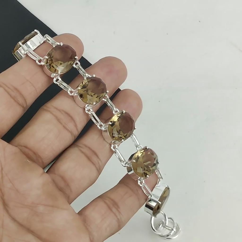 Smoky Topaz Gemstone Handmade 925 Sterling Silver Bracelet, Smoky Topaz Bracelet For Wife , Unisex Bracelet Father;s Day Gift