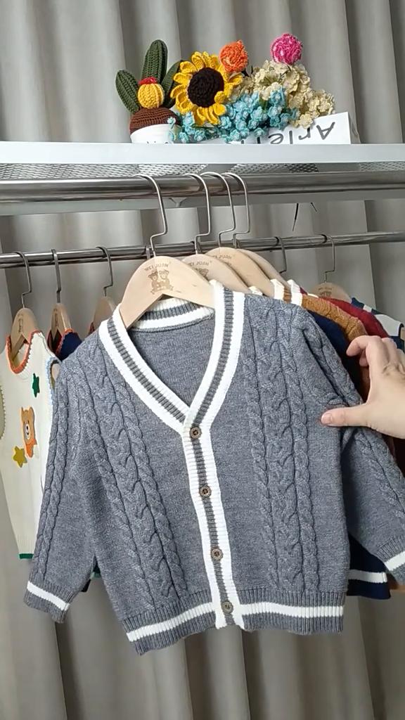 Boys Cardigan Crochet Sweater Children's V-Neck Toddler Knit Button Up Knitted Pattern Long Sleeve Sweaters