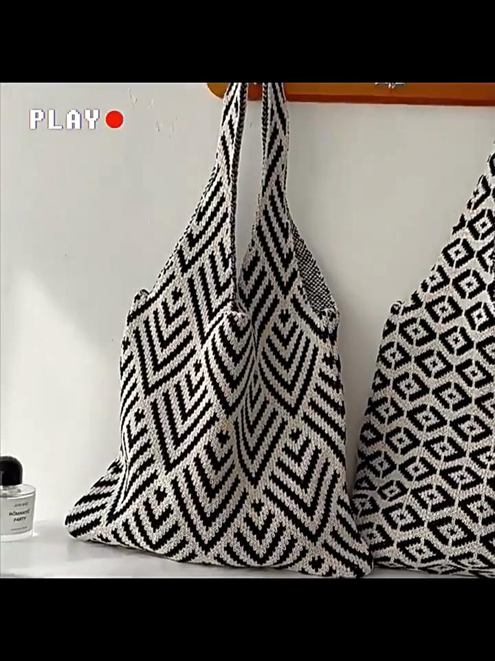 Yogodlns Винтажная геометрия крючком сумки для покупок вязаные сумки большой емкости сумка через плечо модная книжная упаковка для женщин путешествия
