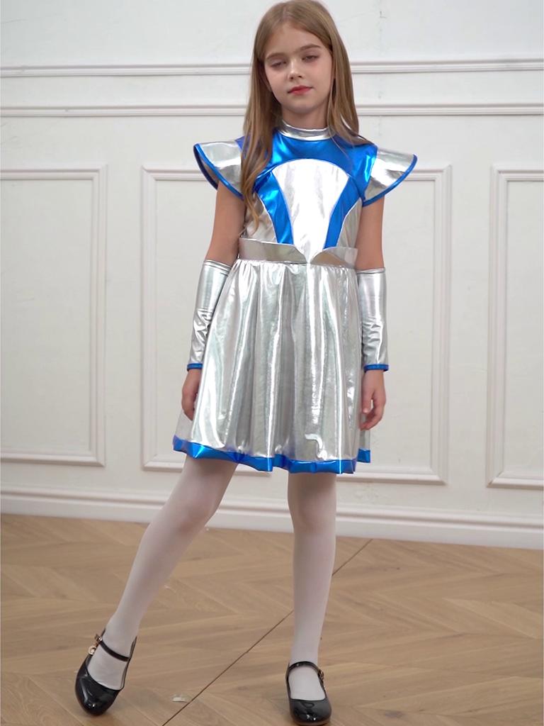 Kids Girls Alien Robot Astronaut Costume Outer Space Cutie Costume Halloween Carnival Cosplay Party Fancy Dress Up Child Suit