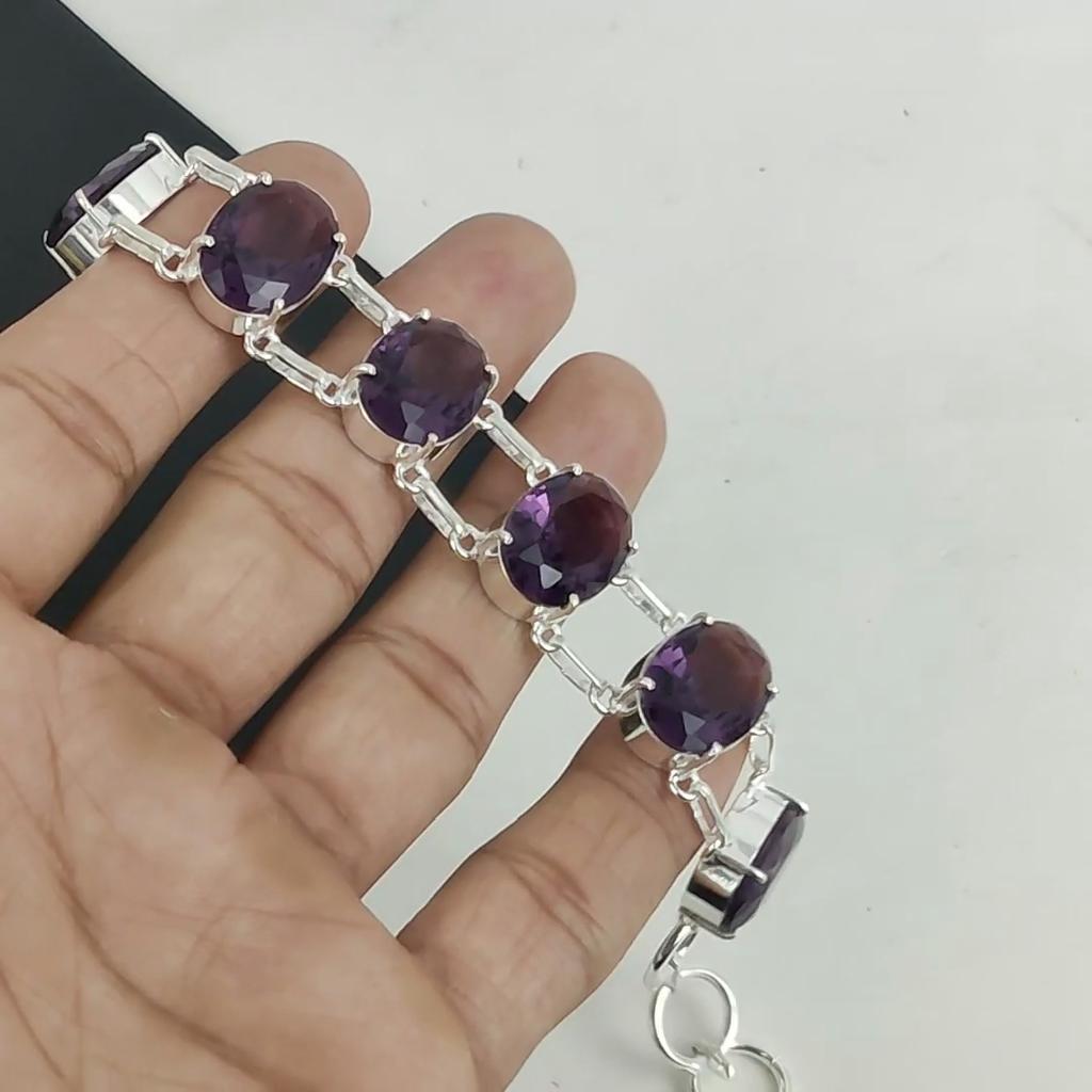 Dainty Amethyst Gemstone Handmade 925 Sterling Silver Bracelet, Amethyst Bracelet For Wife , Unisex Bracelet Father's Day Gift