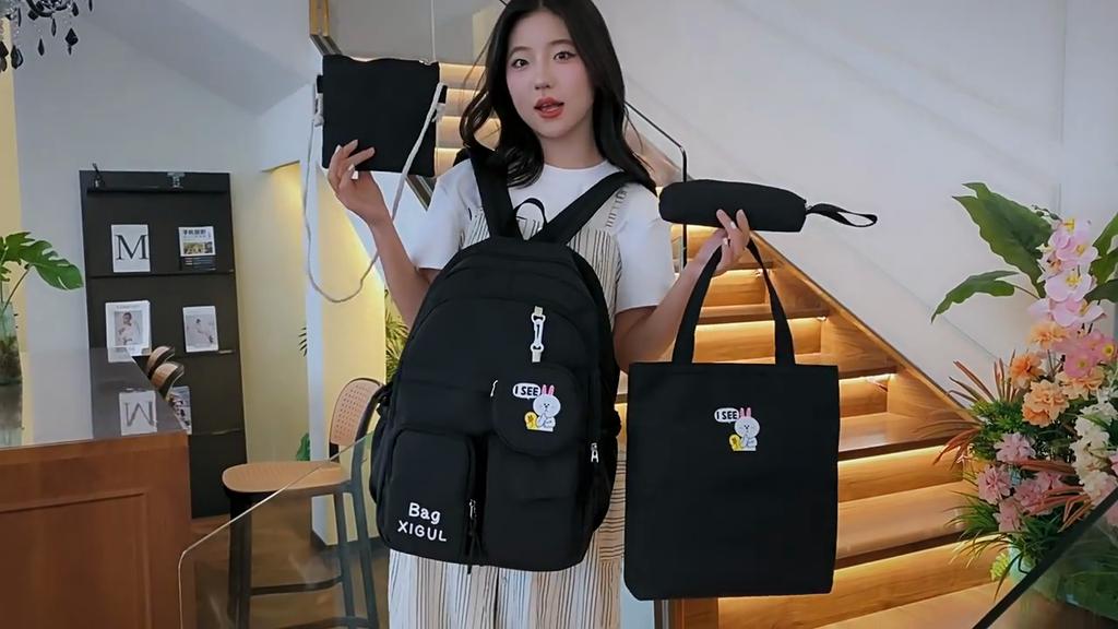 Five-Piece Backpack Set Student Schoolbag Waterproof Backpack Women's Nylon Backpack