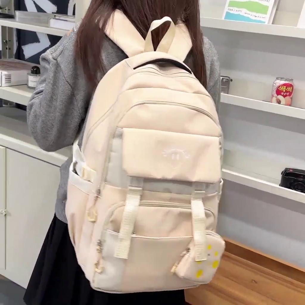 Large Capacity Backpack Lightweight Contrast Color Schoolbag Junior Senior High School Student Backpack with Coin Purse