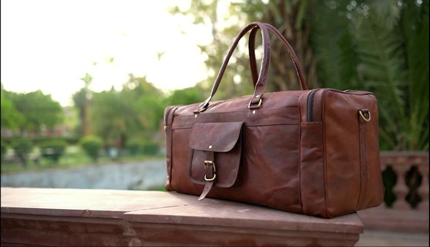 NEW 24" Men Genuine Goat Leather Brown Duffel Travel Gym Weekend Overnight Bag