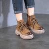Johnature Genuine Leather Thick Sole Boots Vintage Versatile Lace Up Cowhide Short Boots