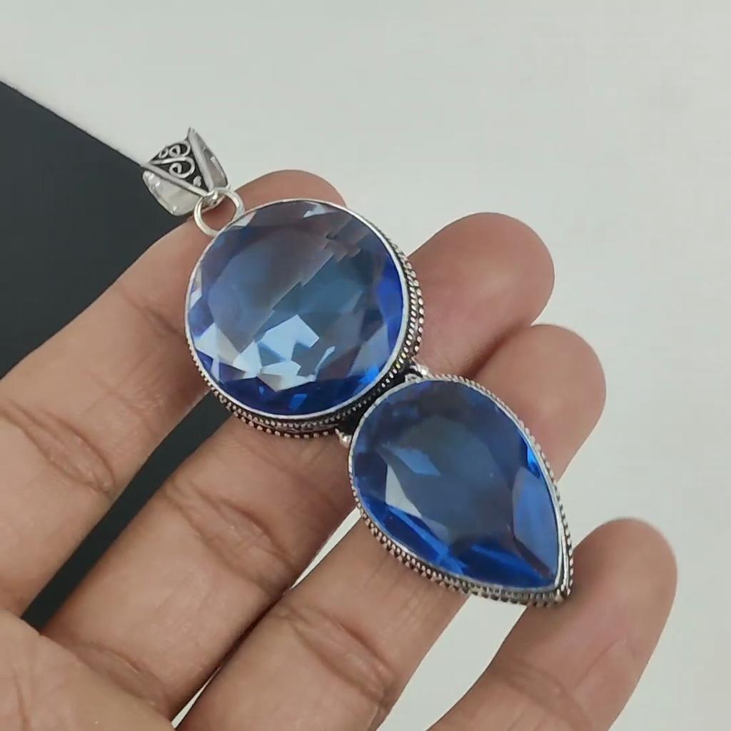 Подвеска с драгоценным камнем London Blue Topaz из стерлингового серебра 925 пробы — дизайн ручной работы, повседневные украшения, уникальные подарки на день рождения с подвеской London Blue Topaz
