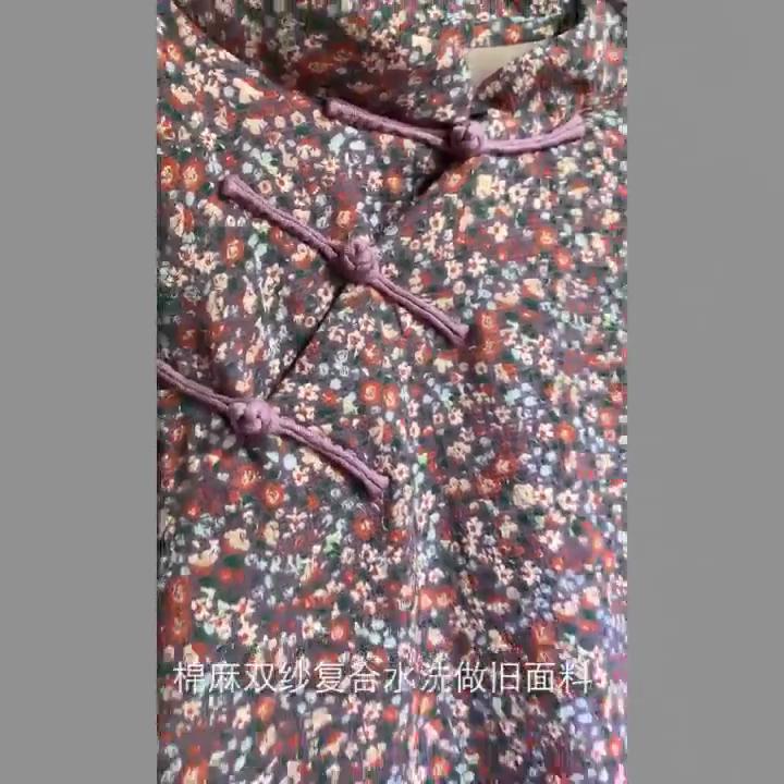 Johnature Autumn Winter Retro Flower Print Plate Buckle Thick Warm Loose Leisure Women Cotton Dresses