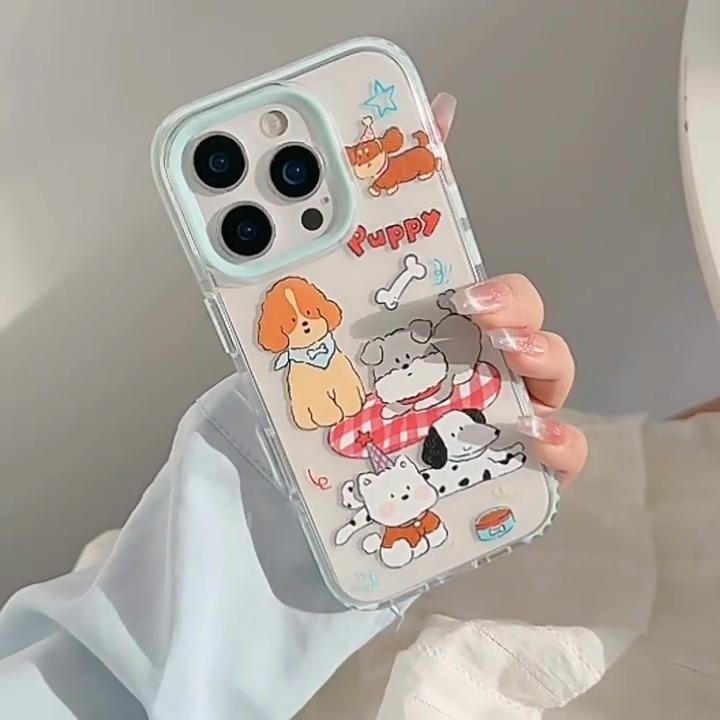 Мультяшный чехол для телефона с щенком, подходит для iPhone 13, iPhone 15 и iPhone 16 Pro Max