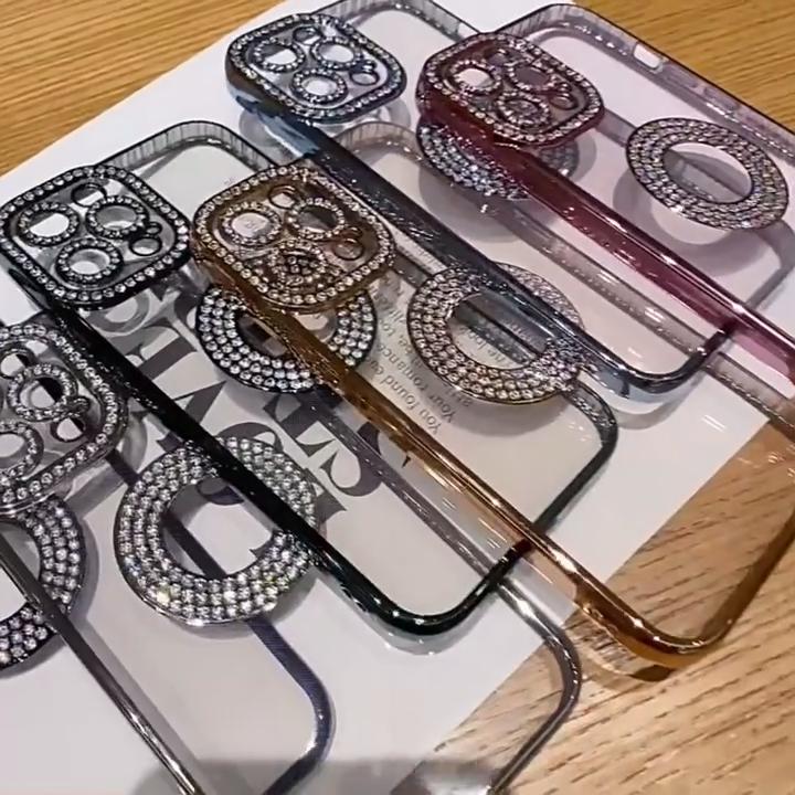 Роскошный прозрачный чехол для телефона с гальваническим покрытием для iPhone 11 12 13 14 Pro Max Plus, ажурный блестящий бампер, мягкий чехол со стразами