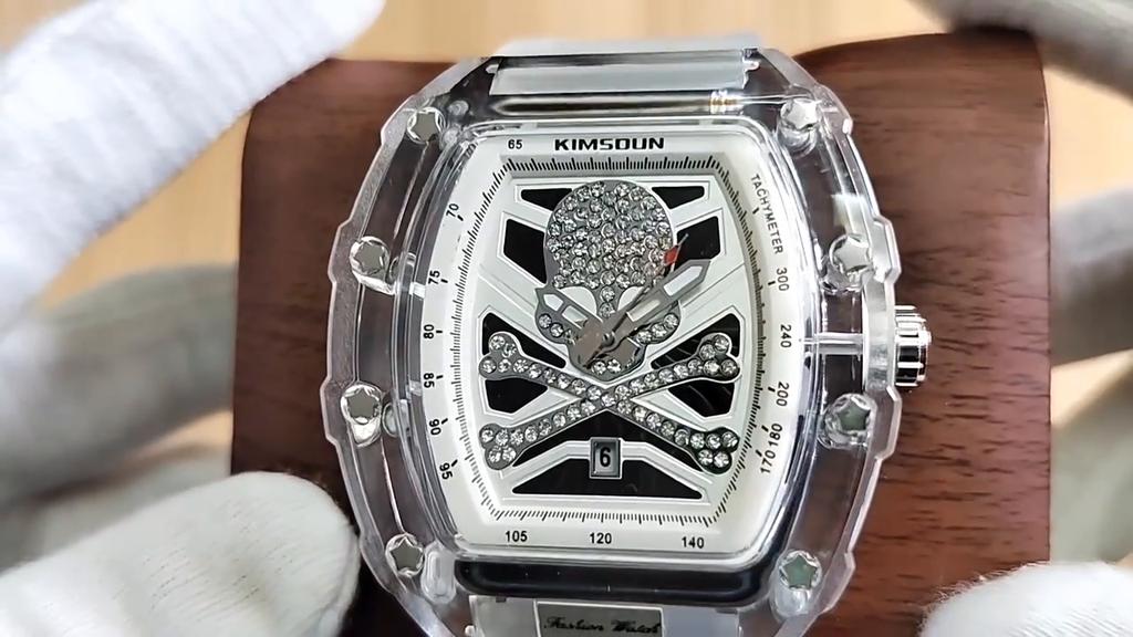 KIMSDUN New Watch Men's Barrel Skeleton Watch Transparent Fashion Personality Quartz Watch Men's Watch