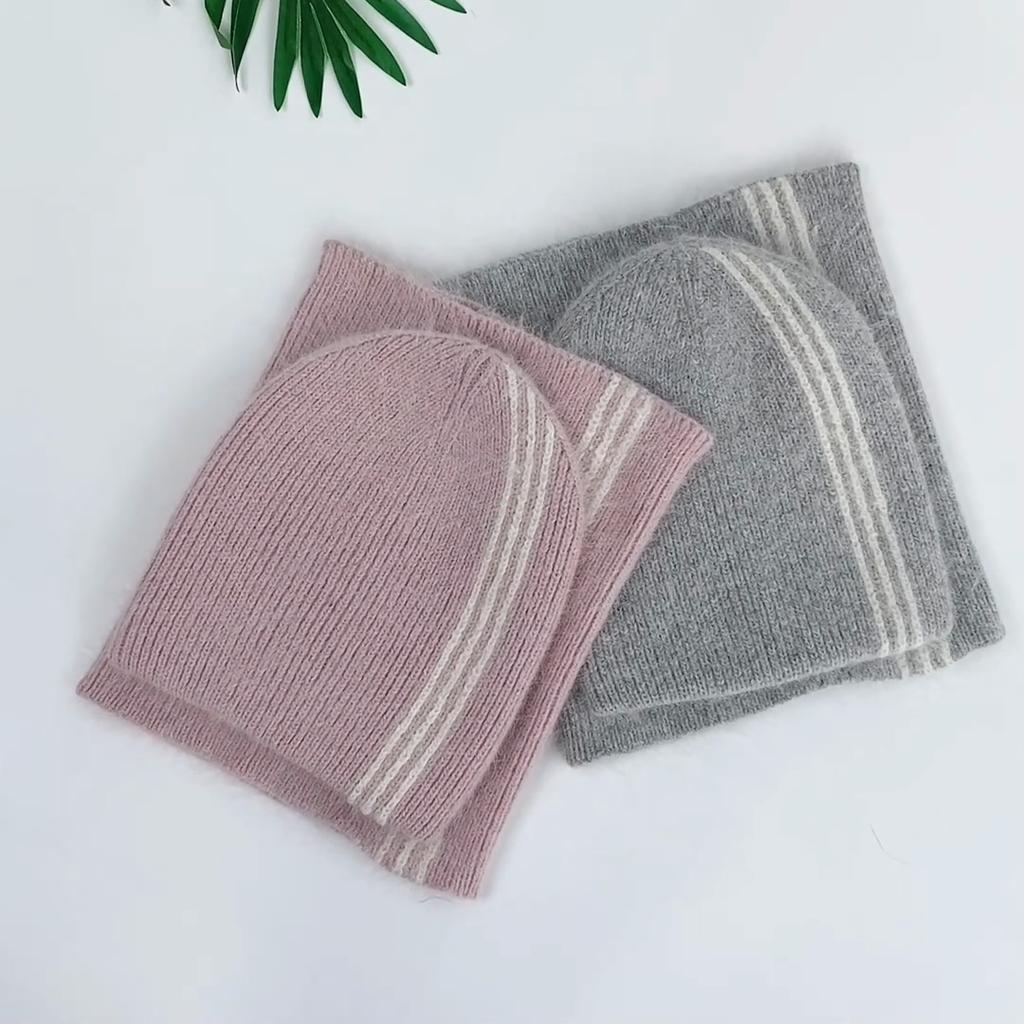 Women's Winter Warm Angora Hat Scarf Set Thick Double Layer Fluffy Rabbit Hair Knit Hat Fashionable Cold Weather Accessories