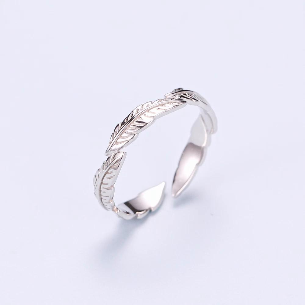 WOSTU Регулируемые кольца на палец в стиле бохо с перьями свободного размера, женские кольца из 100% стерлингового серебра 925 пробы