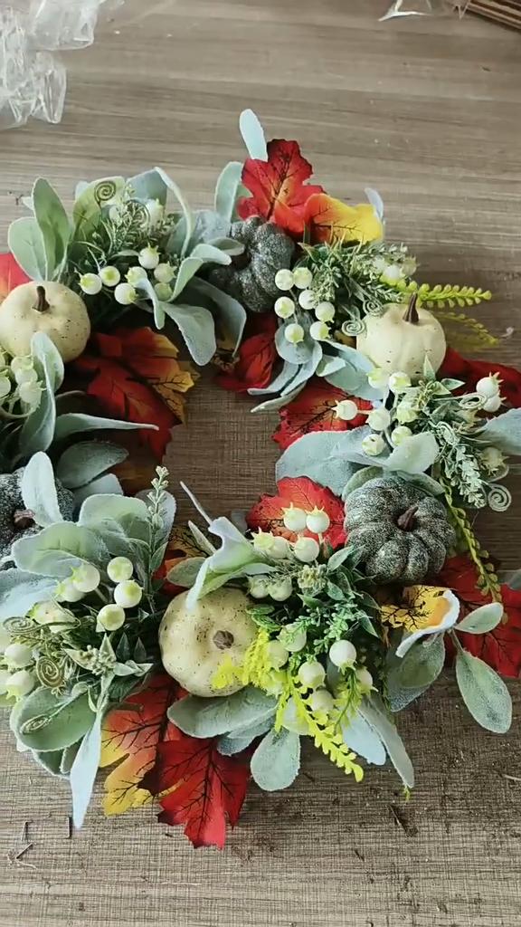 Halloween Thanksgiving Christmas Wall Decor Wreath Frosty Leaf Pumpkin Autumn Wreath Hanging Door Decoration