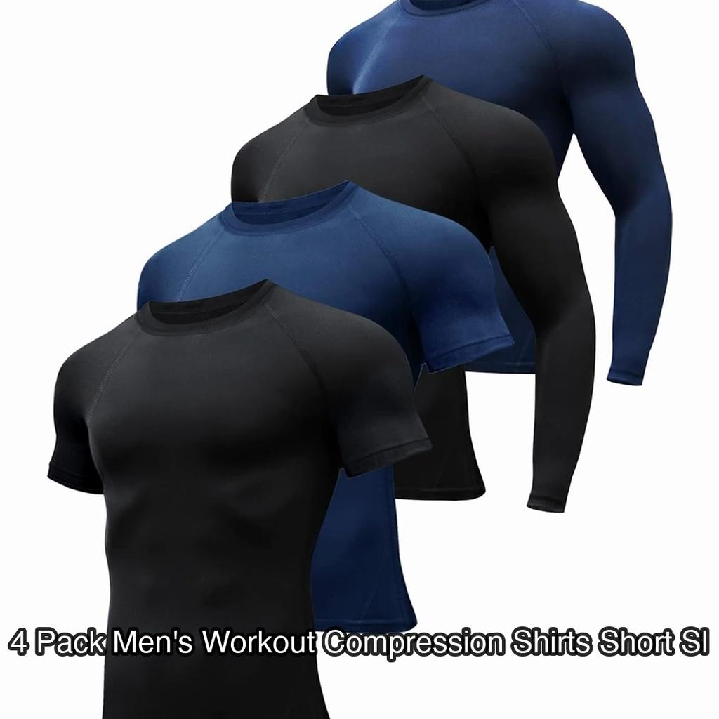 4 Pack Men's Workout Compression Shirts Short Sleeve Shirts