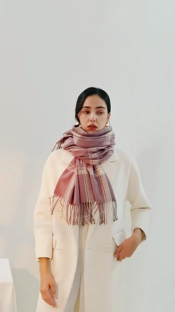 Winter Scarf for Women Shawl Cashmere Feel Tassel Plaid Large Oversized Scarves