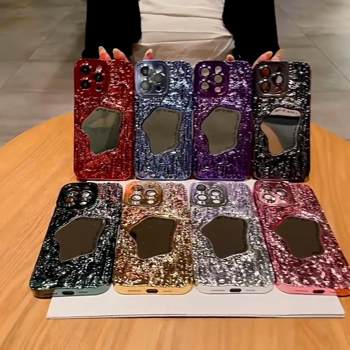 Роскошный чехол для макияжа с зеркальным принтом в виде камня и жемчужным сердечком для iPhone 15 Pro Max 14 13 12 Pro Max 11, универсальный защитный чехол от падения