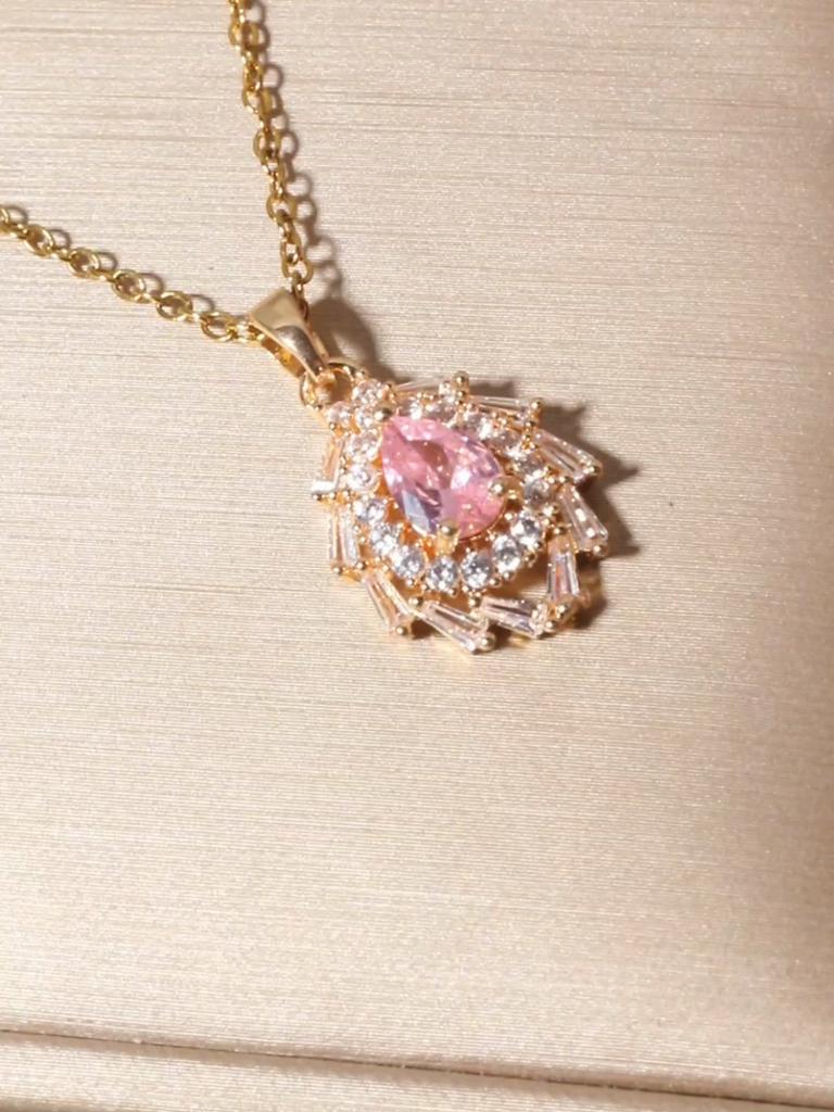 Teardrop Pendant Necklace for Women Golden Stainless Steel Clavicle Chain Zirconia Jewelry Wedding Party Daily Wear Accessories
