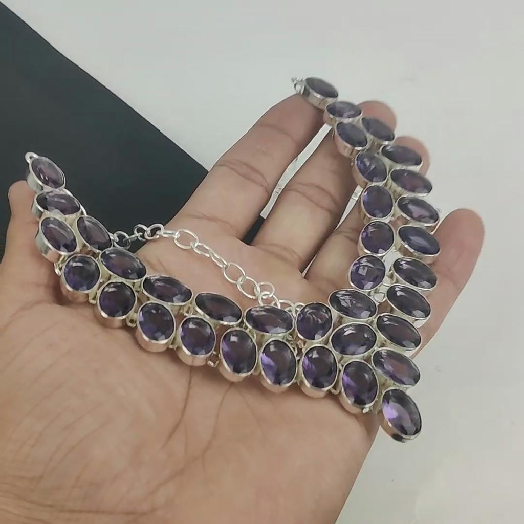 Красивое ожерелье из серебра 925 пробы с аметистом и драгоценными камнями, аметистовое серебряное ожерелье для жены, ожерелье унисекс, подарок на ватный тампон