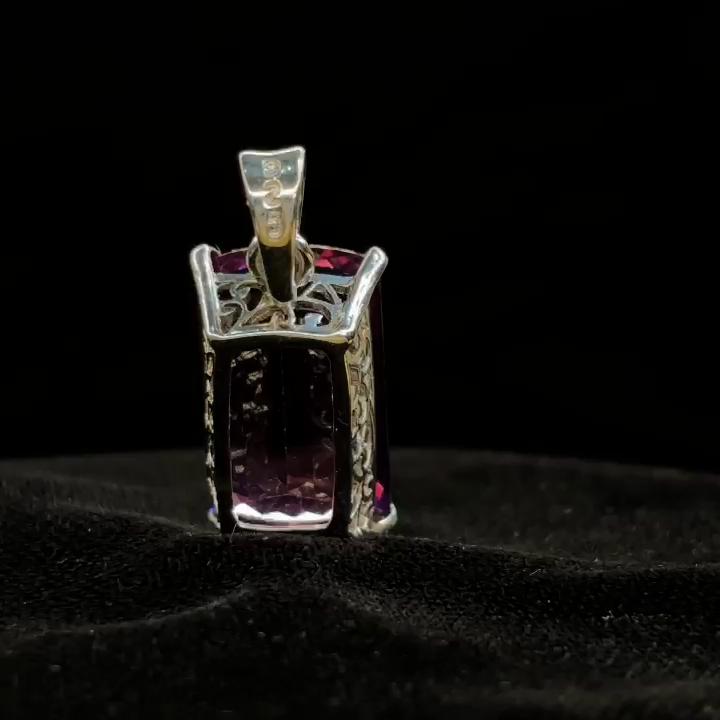Натуральный фиолетовый сапфир, подвеска, багет, 32 карата, стерлинговое серебро 925 пробы, камень рождения сентября