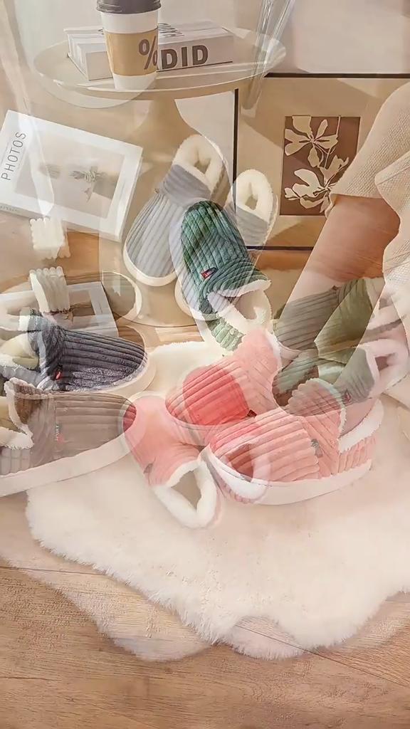 Женские уютные зимние тапочки с плюшевой подкладкой - Мягкие, теплые и дышащие, с отделкой из белого искусственного меха, Нескользящая подошва из ЭВА, Плотно прилегающие тапочки | Внешняя часть из рубчатой ткани