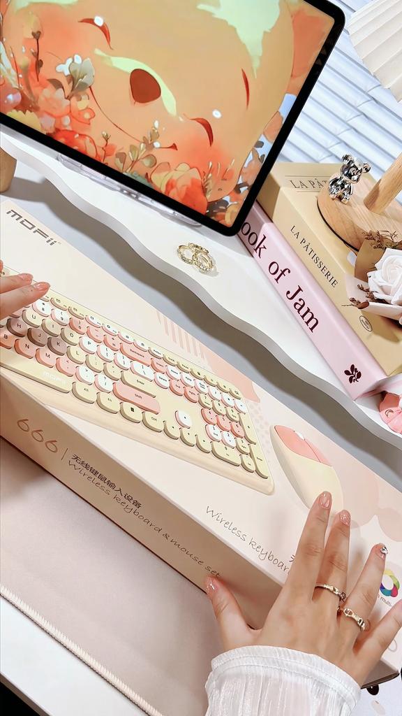 Mofii Комплект беспроводной мыши и клавиатуры: Круглые клавиши, яркая цветная клавиатура, беспроводная клавиатура для офисной женской среды