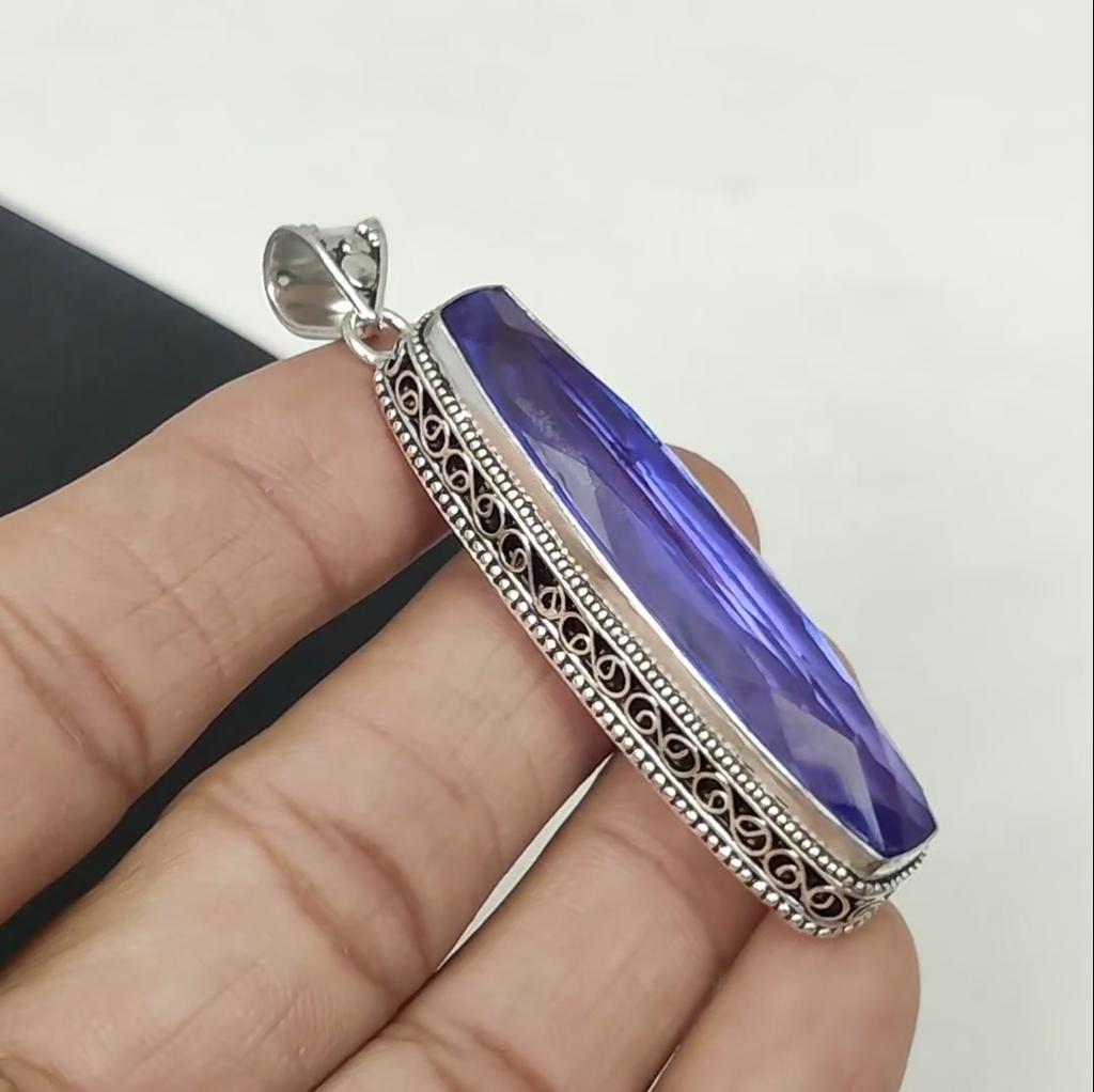 Длинный серебряный кулон с аметистовым драгоценным камнем из стерлингового серебра 925 пробы — дизайн ручной работы, повседневные украшения, уникальные длинные кулоны с аметистом, подарки на День матери