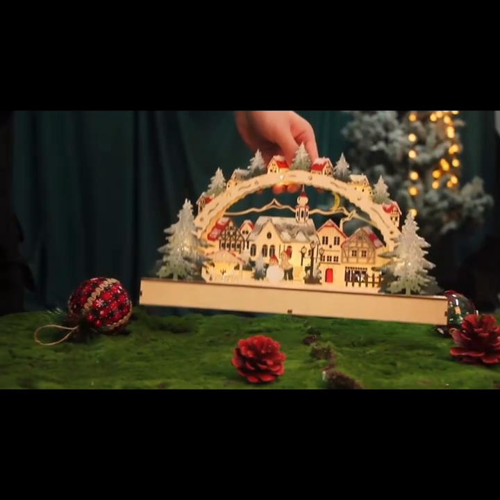 Wooden Christmas LED Bridge Light Ornament Christmas Scene Decoration Home Semi Circular Creative Ornament Atmosphere Light