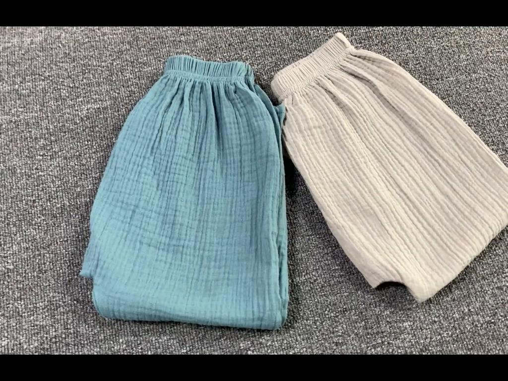 YUBAOBEI Summer Boys Pants Solid Linen Pleated Harem Pants Baby Girls Elastic Waist Nine Points Pants Kids Clothes 0-7Y Children Clothing
