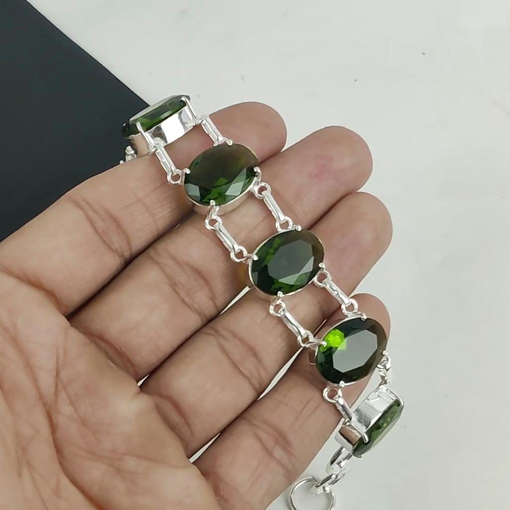 Удивительный браслет из драгоценного камня перидот ручной работы из серебра 925 пробы, браслет с перидотом для жены, браслет унисекс, подарок для мужчин