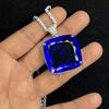 Natural Blue Topaz Pendant 120 ct 925 Sterling Silver Square Cut Gemstone Jewelry Gift