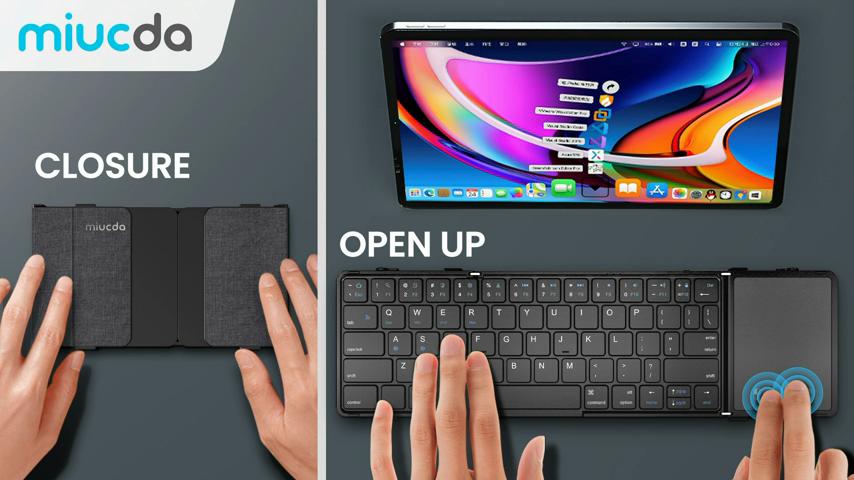 Перезаряжаемая складная клавиатура с сенсорной/цифровой панелью Складная беспроводная Bluetooth-клавиатура для планшета Ipad Телефон Синхронизация 3 устройств