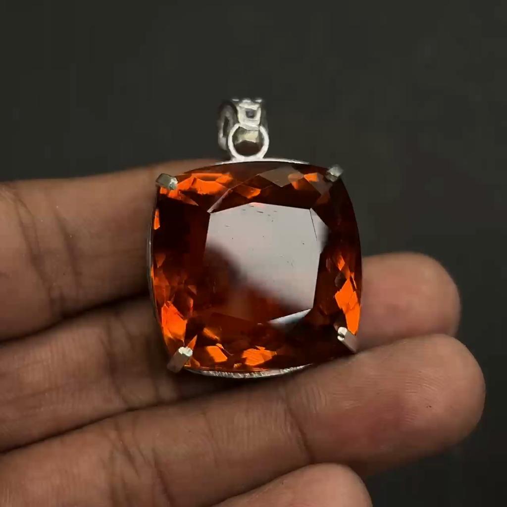 Натуральный оранжевый топаз 925 стерлинговое серебро 100 карат драгоценный камень кулон квадратной огранки СЕРТИФИЦИРОВАН my-480-ns