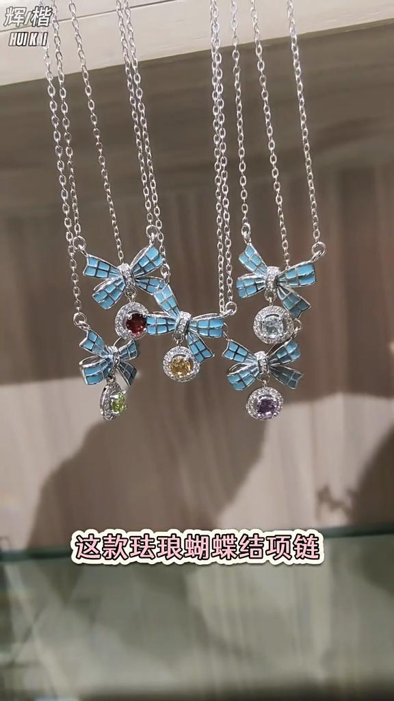 Women's S925 Sterling Silver Bow Knot Necklace Natural Amethyst Citrine Zircon Enamel Clavicle Chain Jewelry