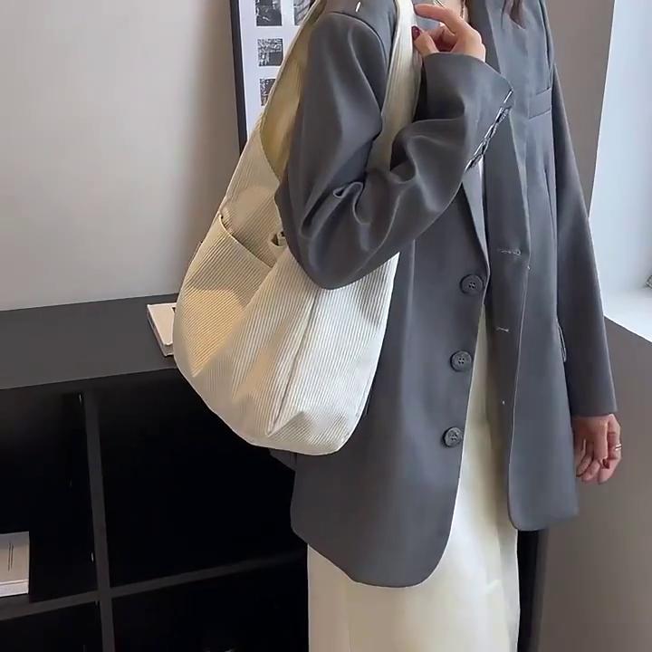 Yogodlns Casual Corduroy Shoulder Bag for Women Large Capacity Shopping Tote Autumn Winter Top-handle Bag Student Big Handbags