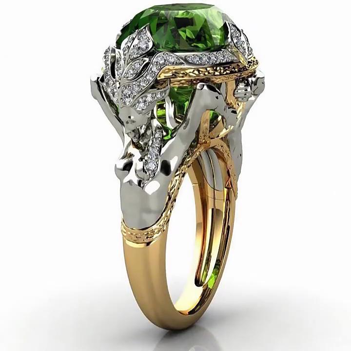 Mermaid Green Zircon Ring Inlaid with European and American Fashion Women's Hand Jewelry