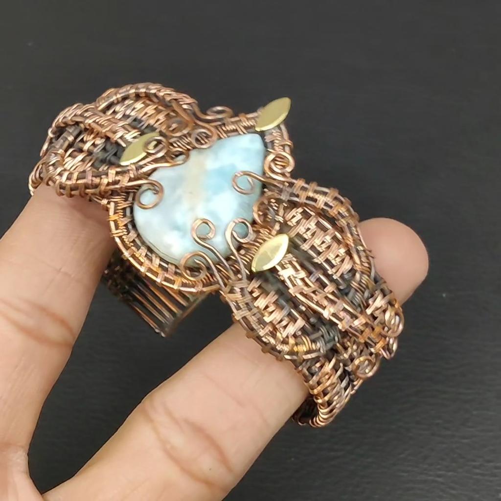 Beauteous Larimar Gemstone Handmade Copper Wire Wrap Jewelry Adjustable Bracelet For Women
