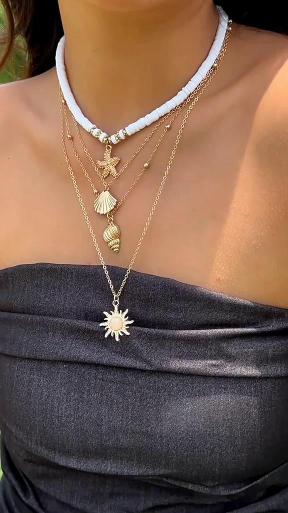 BLINGBAY Women's Pendant New Sea Wind Shell Conch Tassel Multi-layer Necklace With Polymer Clay Sheet Starfish Collar Girls Party Jewelry Gifts