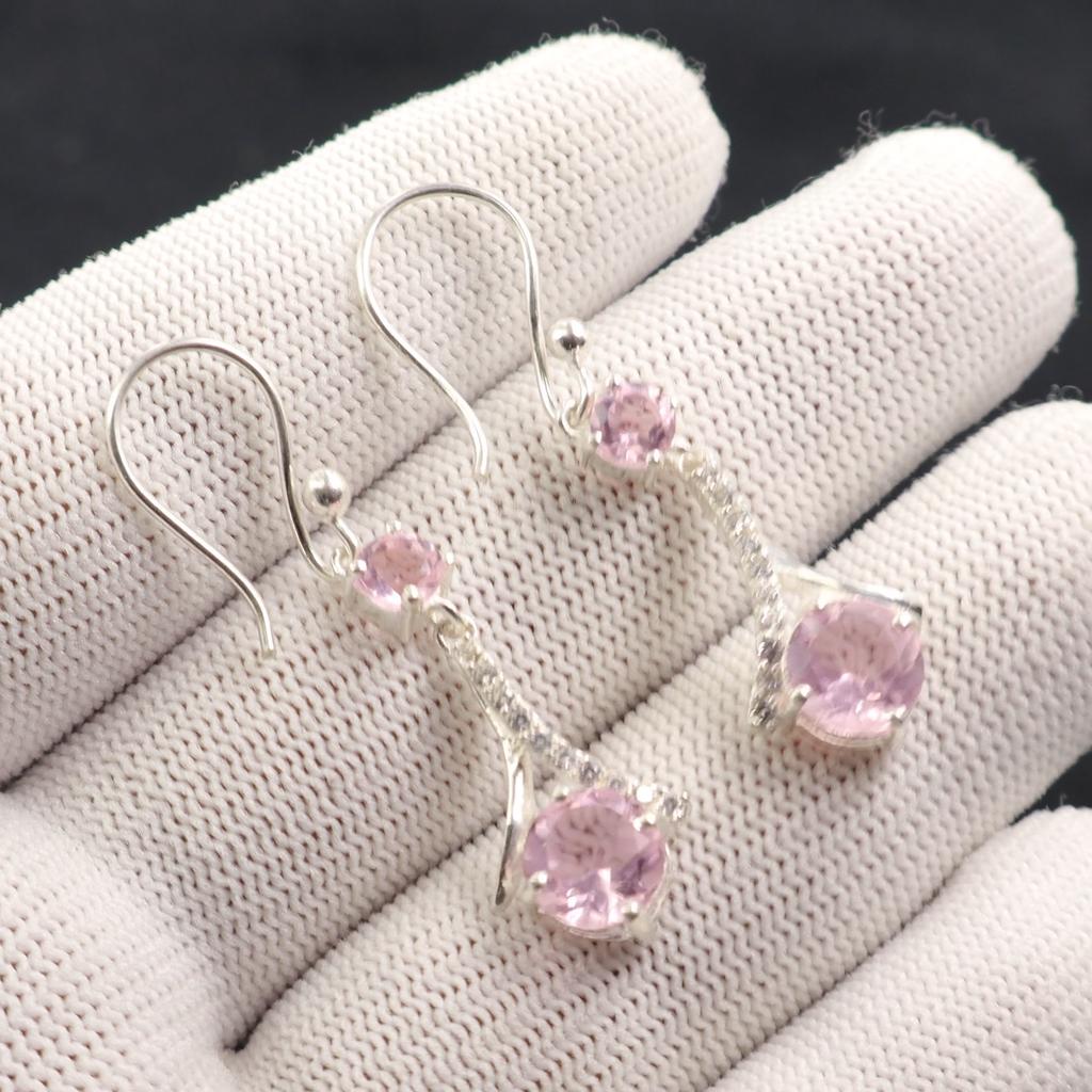Morganite Gemstone 925 Stamped Silver Jewelry Drop/Dangle Earrings 1.84" For Her CZE-9-7