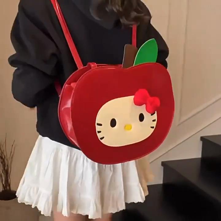 Очаровательная милая мини-сумка на плечо Hello Kitty с дизайном красного яблока для повседневного ношения
